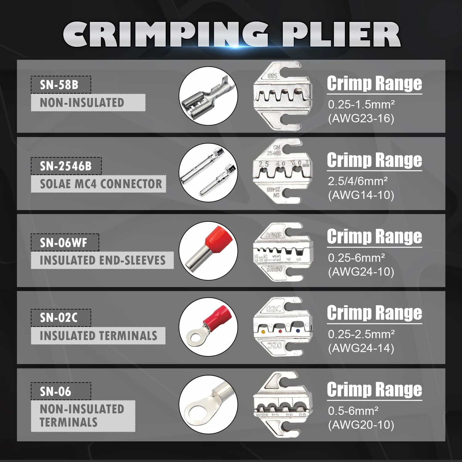 Crimping Tool Set Pressed Pliers Electrician Tools Electrical Terminals Clamp Electronics Pressing Connector Hand Jaws 48BS 2549