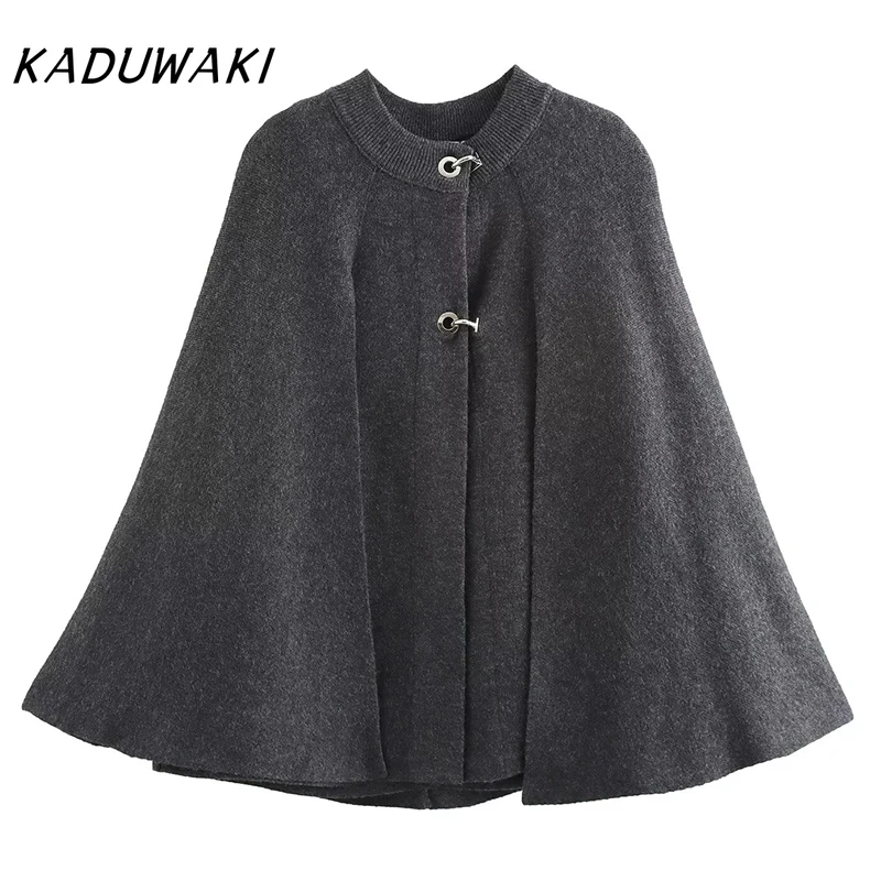 KADUWAKI High Class Grey Knitted Cape Jacket Lady Winter Women Cloak Coat Camping Vocation Portable Warm Clothing Loose Ponchos