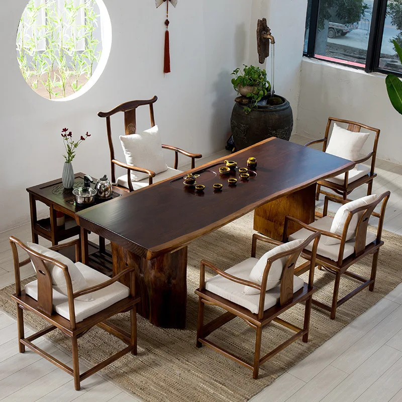 Classical Chinese retro tea table table office solid wood kung fu tea table and chairs zen