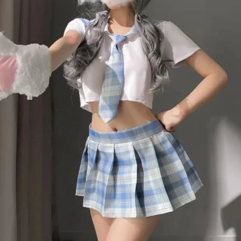 Japanese Sweet Plaid Sexy School Girl Student JK Uniform Role Play Costume Cheerleading Sex Clothing for Women Lingerie