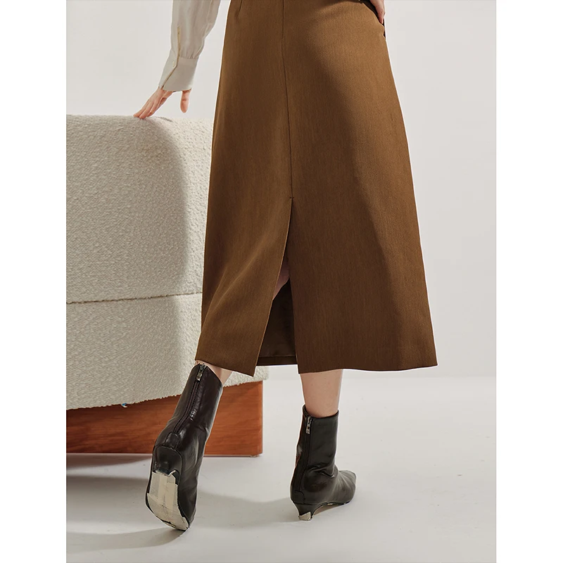 INMAN 2024 Autumn winter Commuter slit women's skirts temperament all-match high waist A-line skirt