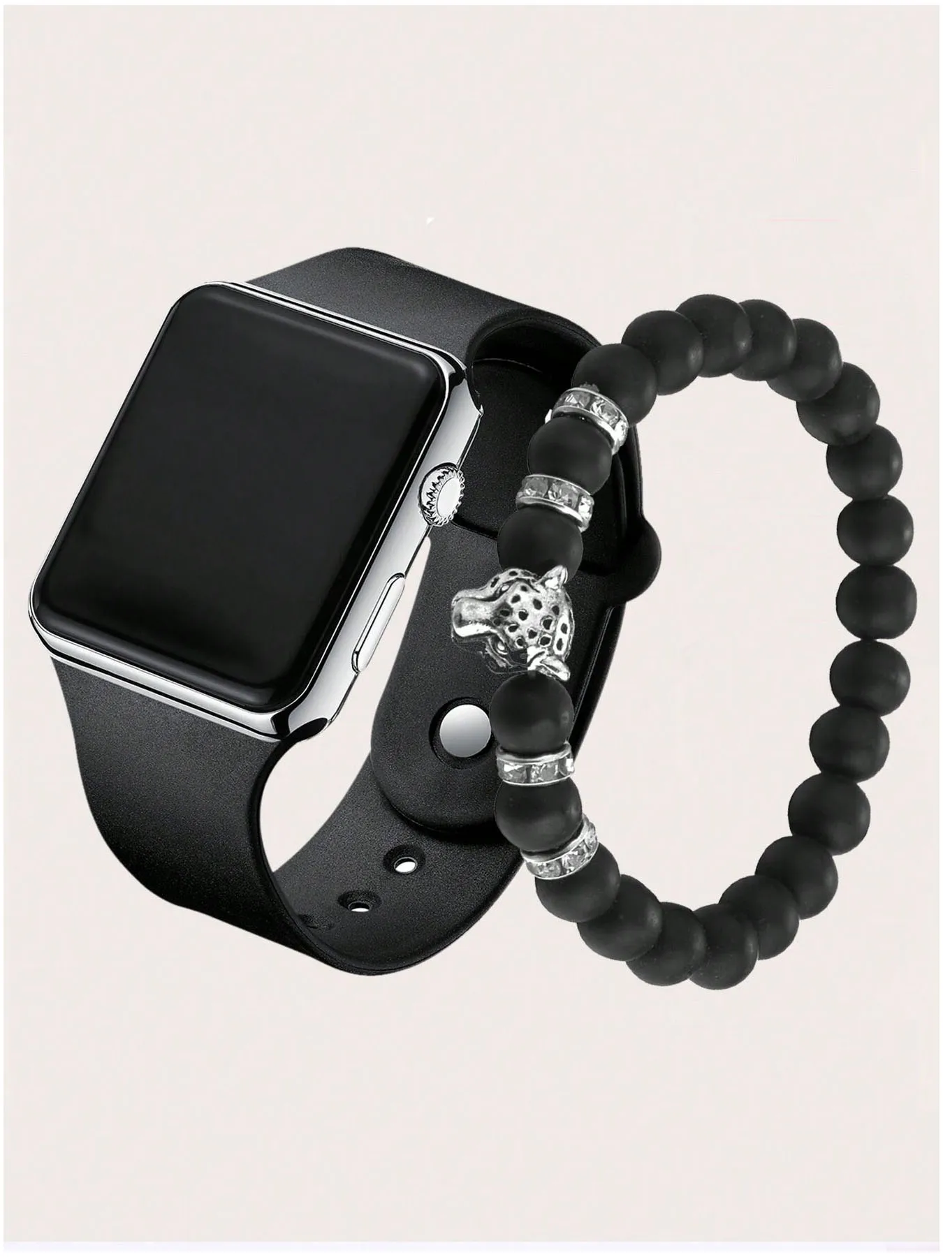 2-piece unisex fashionable, trendy, casual, personalized square LED electronic watch set