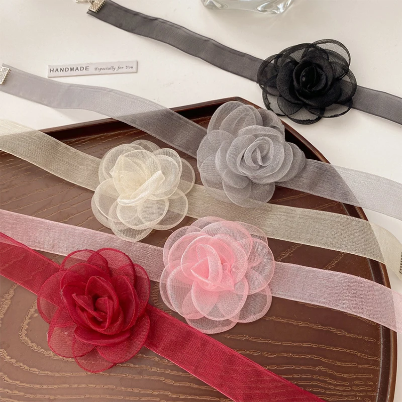 Fashion Organza Necklace Women Lace Neckline Flower Rose Necklace Wedding Party Sexy Jewelry