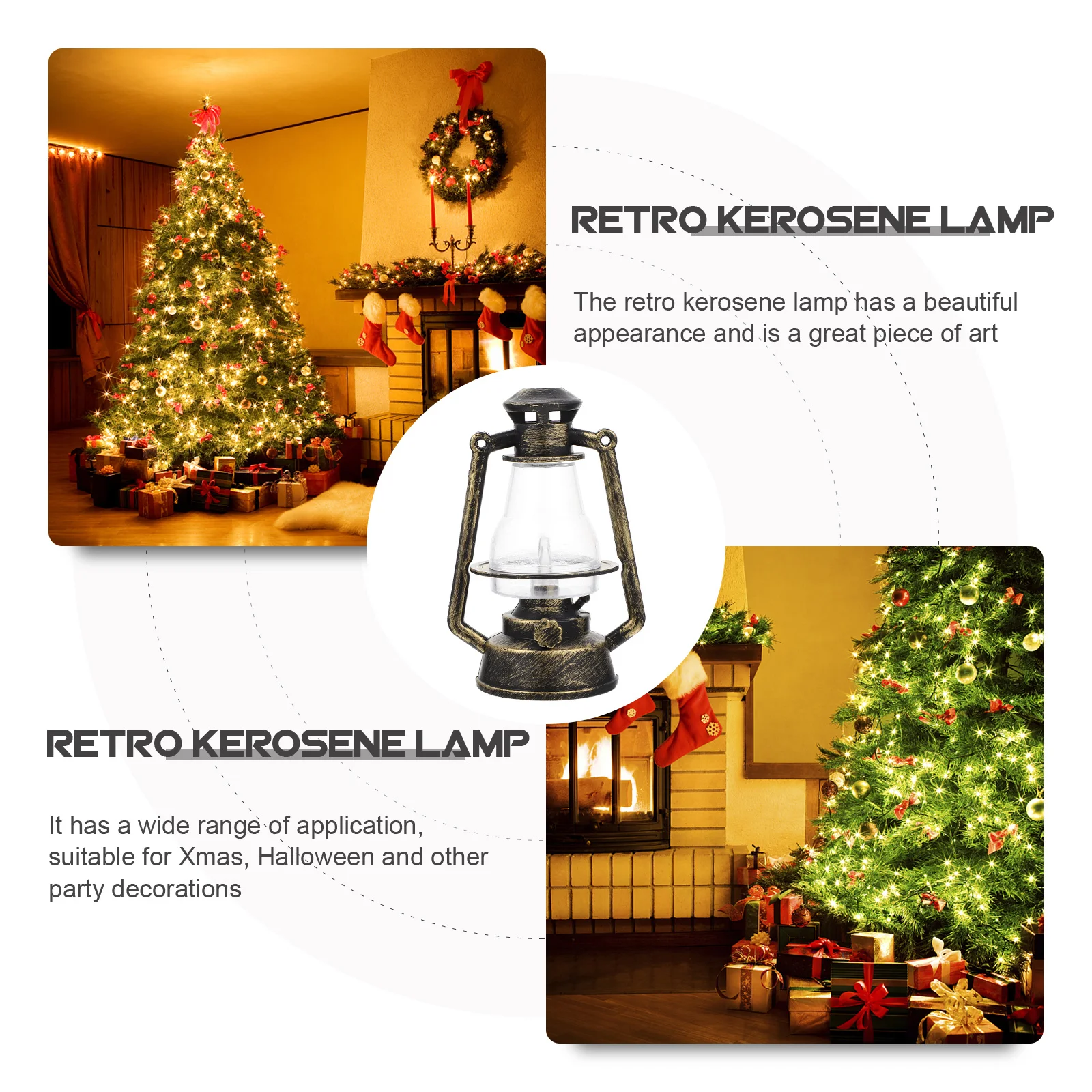 

4Pcs Miniature Lamp Ornament Retro Style LED Light for Christmas Party Supplies and Festive Atmosphere Setup