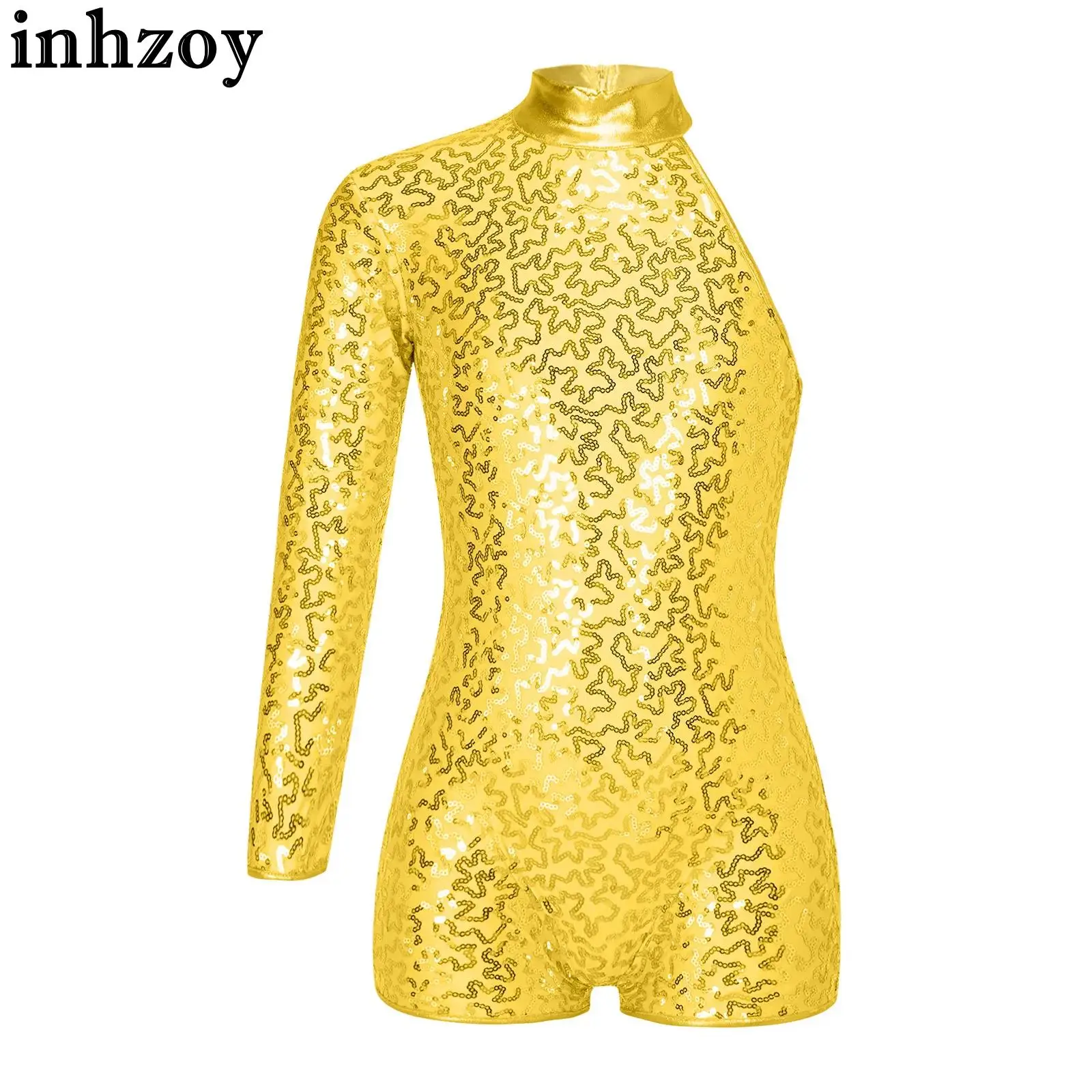 

Kids Girls Ballet Jazz Dance Leotards Gymnastics Figure Skating Jumpsuit Single Long Sleeve Shiny Sequin Short Unitard Dancewear