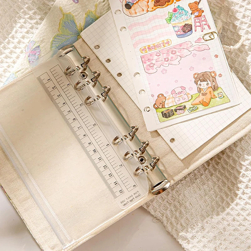 Fabric Cover A5/A6 Embroidered Journal 6 Ring Binder Notebook Detachable Loose-Leaf Journal For Writing And Sketching