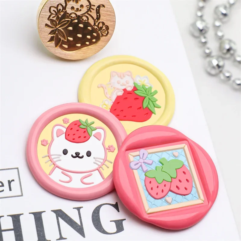 Fire Lacquer Seal Strawberry Series Seal Head Solid Brass Carving New Cute Relief Invitation Envelope Sealing Seal Decor Gift