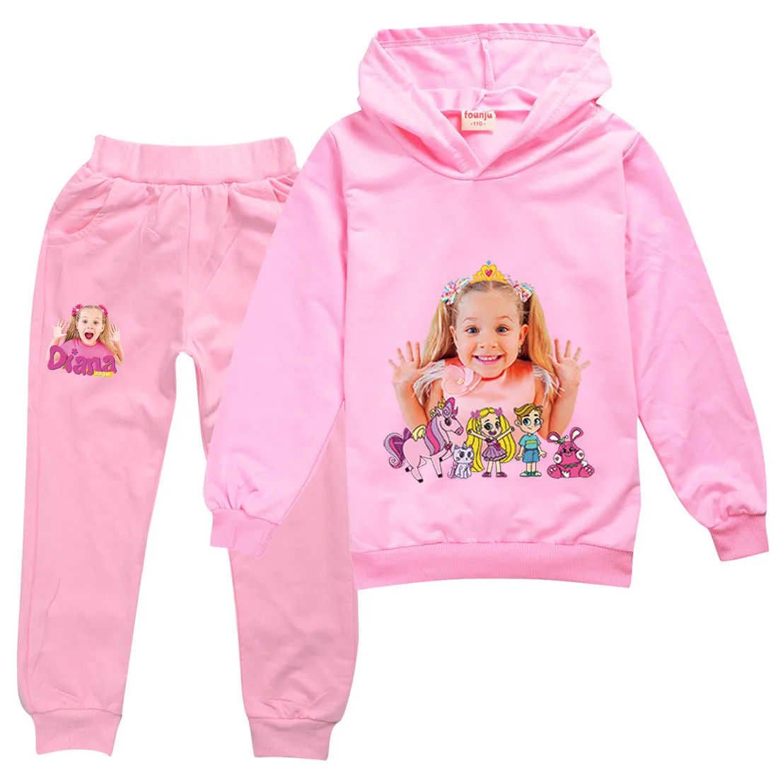 Diana and Roma Costume Kids Pullover Sweatshirts+Pants 2pcs Sets Boys Cartoon Tracksuit Children Clothing Girls Outfits