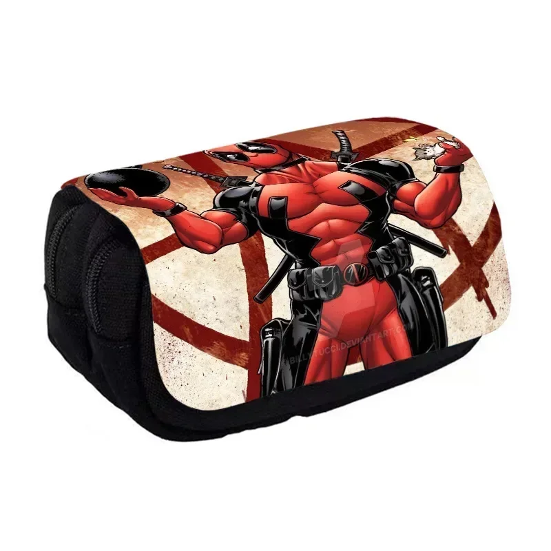 Estojo Deadpools com aba dupla para crianças, papelaria de estudo, saco de caneta, estampa de figuras do filme, sacos de armazenamento