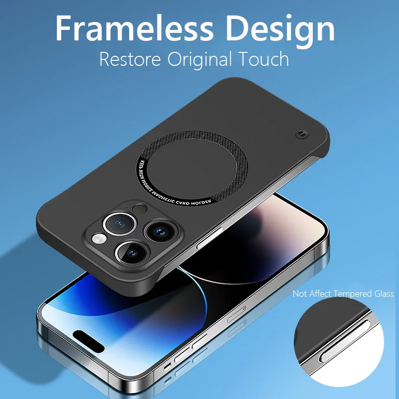 Frameless Magnetic Magsafe Slim Case For iPhone 15 14 13 12 11 Pro Plus Max X XS Max XR Wireless Charging Hard Back Cover