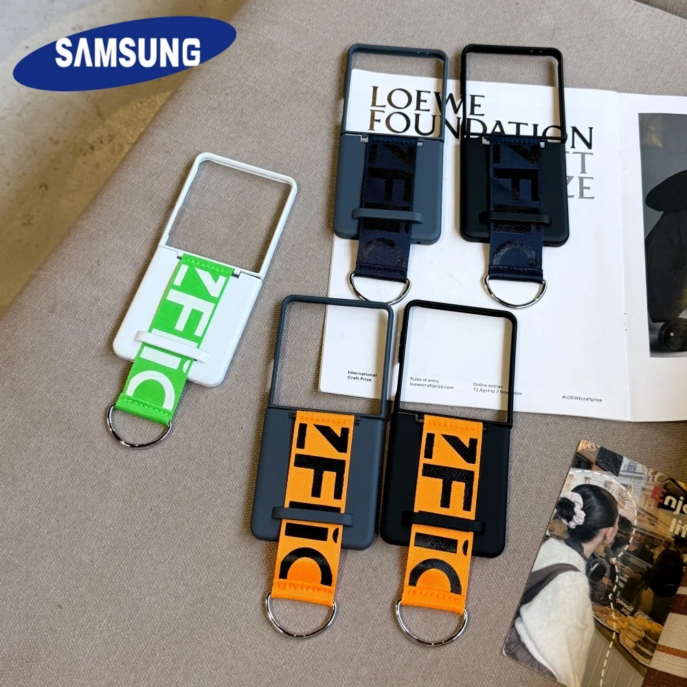 

For Samsung Galaxy Z Flip 7 6 5 3 4 Luxury D Shape Ring Holder Fiber Fabric Wrist Strap Case Slim Soft Silicone Anti Drop Cover