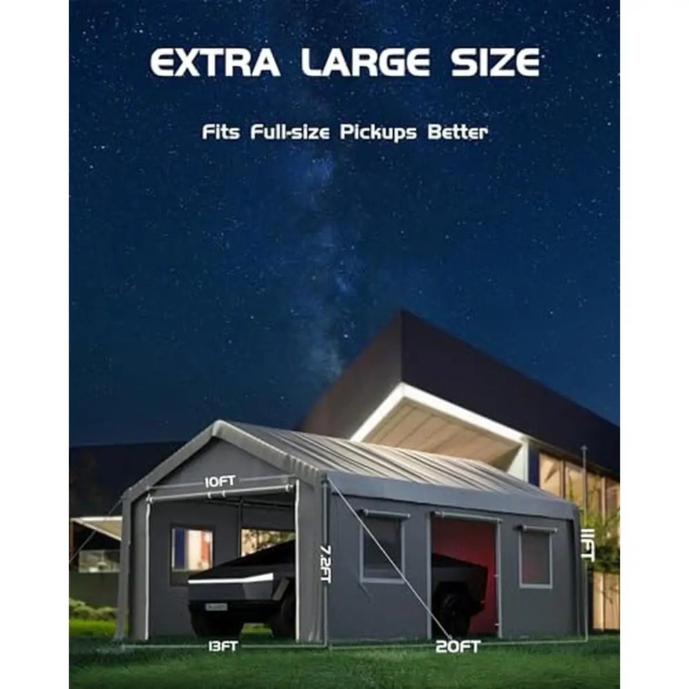 Heavy-Duty Carport 13x20 Ft With Detachable Sidewalls Front Rear Doors Sandbags All-Season Waterproof Fabric Stability Strength