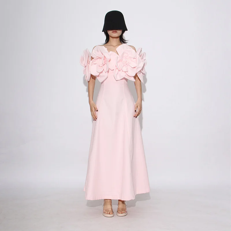 Robe Vintage sans bretelles, épaules dénudées, motif Floral 3D, cintrée, amincissante, élégante, vêtements de fête, tendance pour femmes, printemps