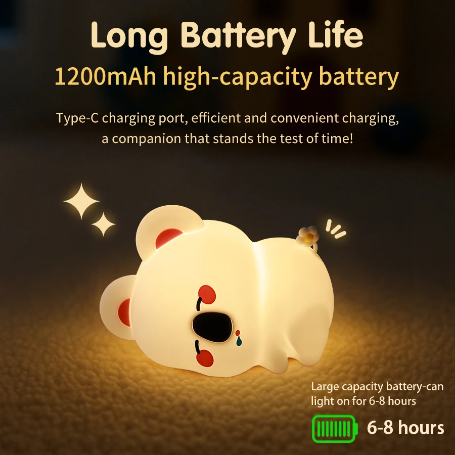 Lampu Malam Silikon Koala Lampu Samping Tempat Tidur Isi Ulang Penyesuaian Kecerahan Tiga Tingkat Lampu Tidur Anak-anak Hadiah Anak-anak