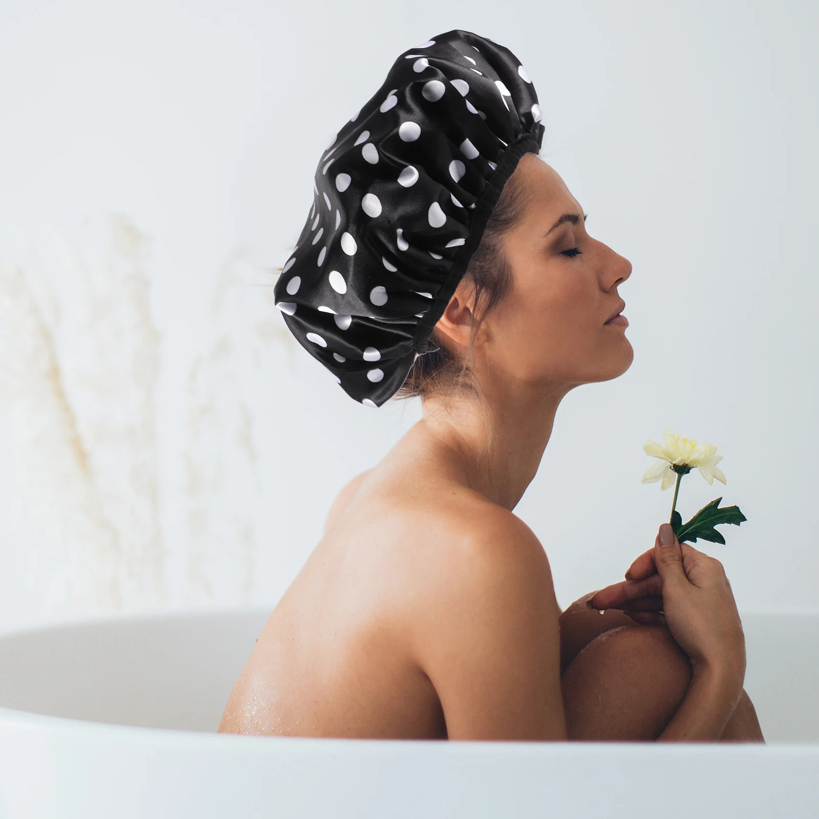 

Shower Cap Hat Dry Hair Hats Reusable Caps for Women Bathing Decorative Bonnet PEVA Material Waterproof Long Hair Elastic B Firm