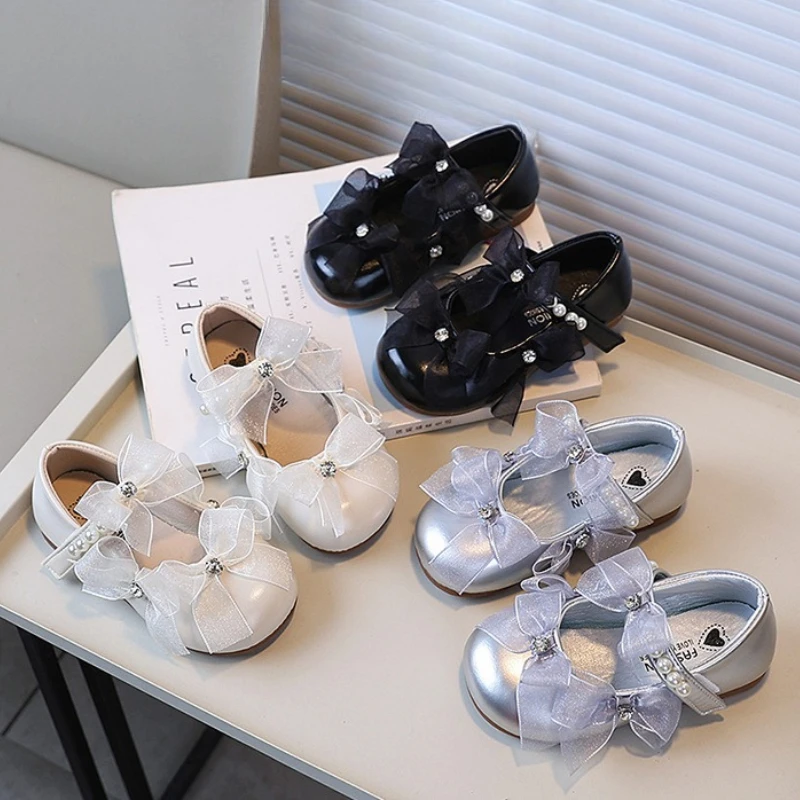 

Spring Autumn Sweet Girls' Flat Shoes Elegant Lace Bowknot Kids Leather Shoes Fashion Wedding Party Children's Princess Shoes