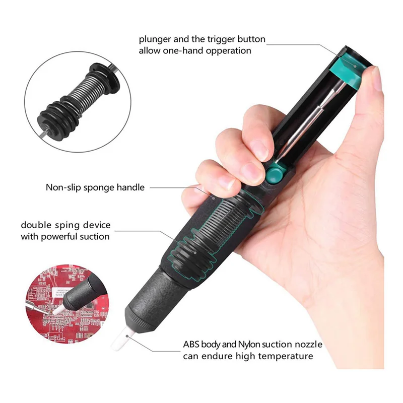 AC88-Double Ring Desoldering Suction Pump Plastic Powerful Solder Suction Vacuum Sucker Desolder With Extra 10 Nozzles
