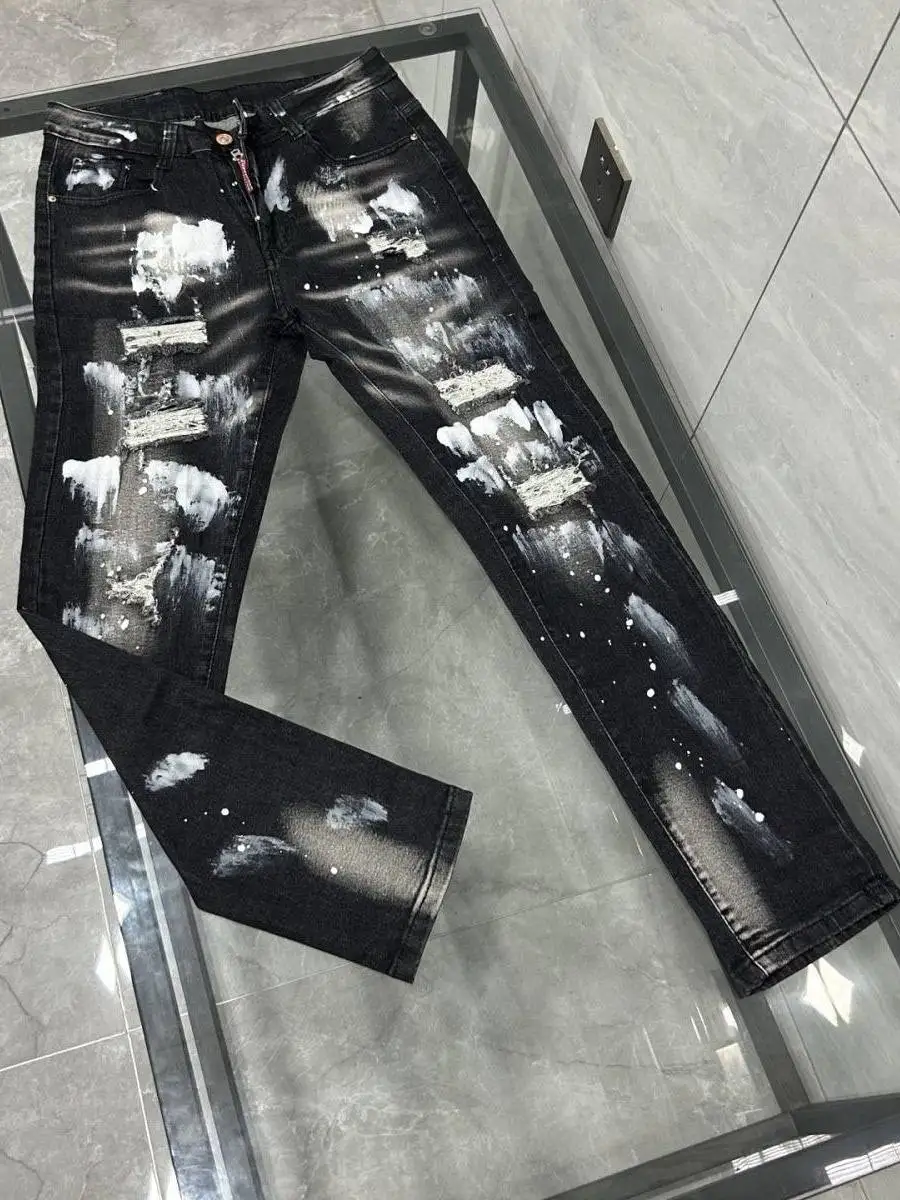 

Мужские джинсы American Sle fiti, подростковые, премиум-класса, с эффектом окрашивания, зауженные, повседневные, длинные брюки, износостойкие, со средней посадкой, с дырками