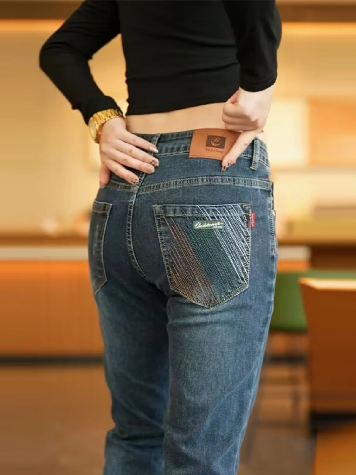 

Высококачественные мужские прямые джинсы, облегающие модные повседневные длинные брюки, весна 2024, корейские эластичные джинсовые брюки