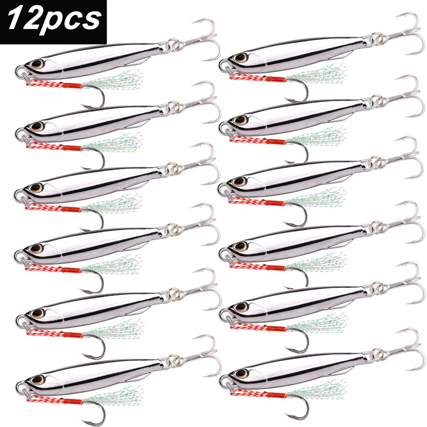 12 Stück/Set Metall-Jig-Angelköder 60g 40g 30g 20g 15g 10g 7g Sinkender Wobbler für Hecht, Karpfen, Spinner, Meeresangeln, Angelzubehör-Set Pesca