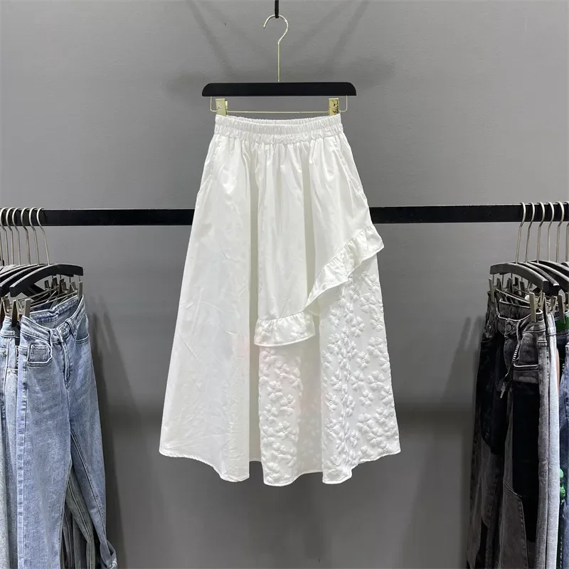 Loose and Irregular Patchwork Skirt for Women in Summer, High Waisted and Slimming, Popularity A-line Solid Color Skirt