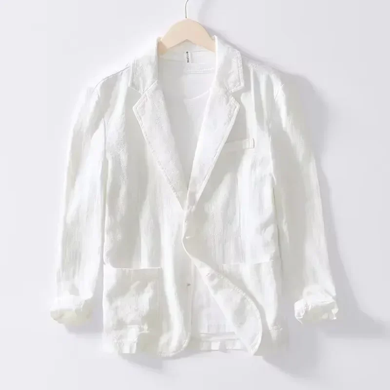Herren-Blazer aus 100 % Baumwolle, leicht, mit Revers, modische, lässige, einreihige Anzugjacke, ideal als Oberbekleidung für Büro, Pendler und den Alltag. – Detail 10