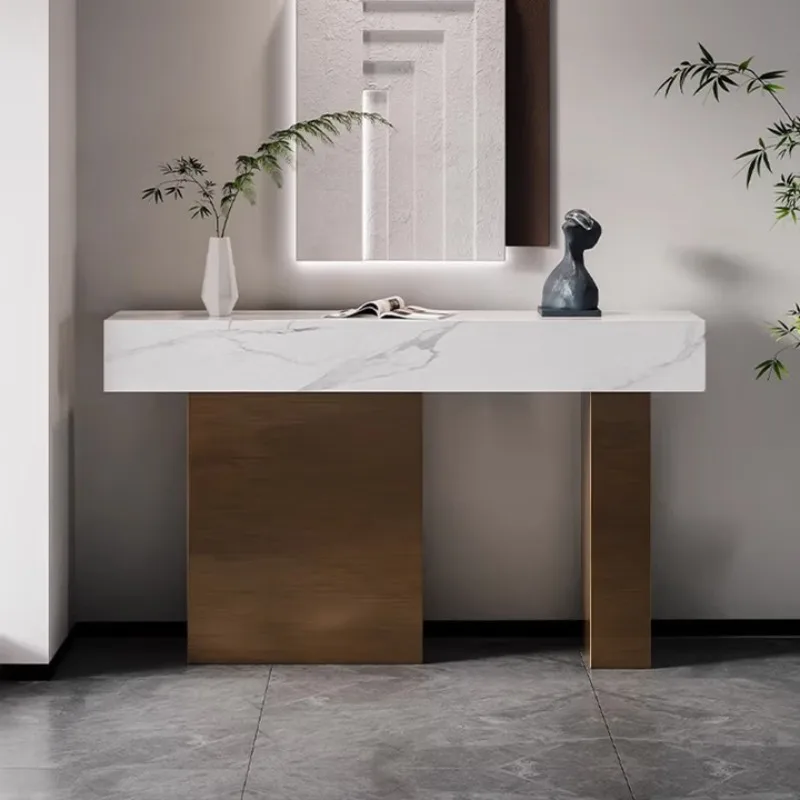 

Italian porch table Villa household high-end rock slab porch cabinet Living room Modern stainless steel art porch table