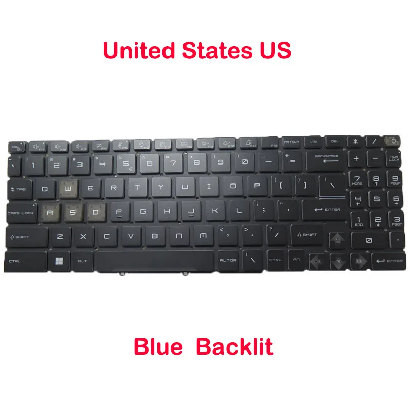 

Laptop Monochrome Backlit Keyboard For MSI Katana 15-B12U B12UCXK United States US Black Backlit(Blue)