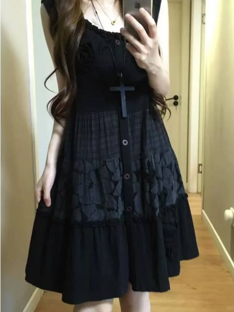 

Y2K Harajuku ретро субкультура ниша жилет без рукавов платье летнее американское пикантное девушка милый стиль черное свободное женское платье