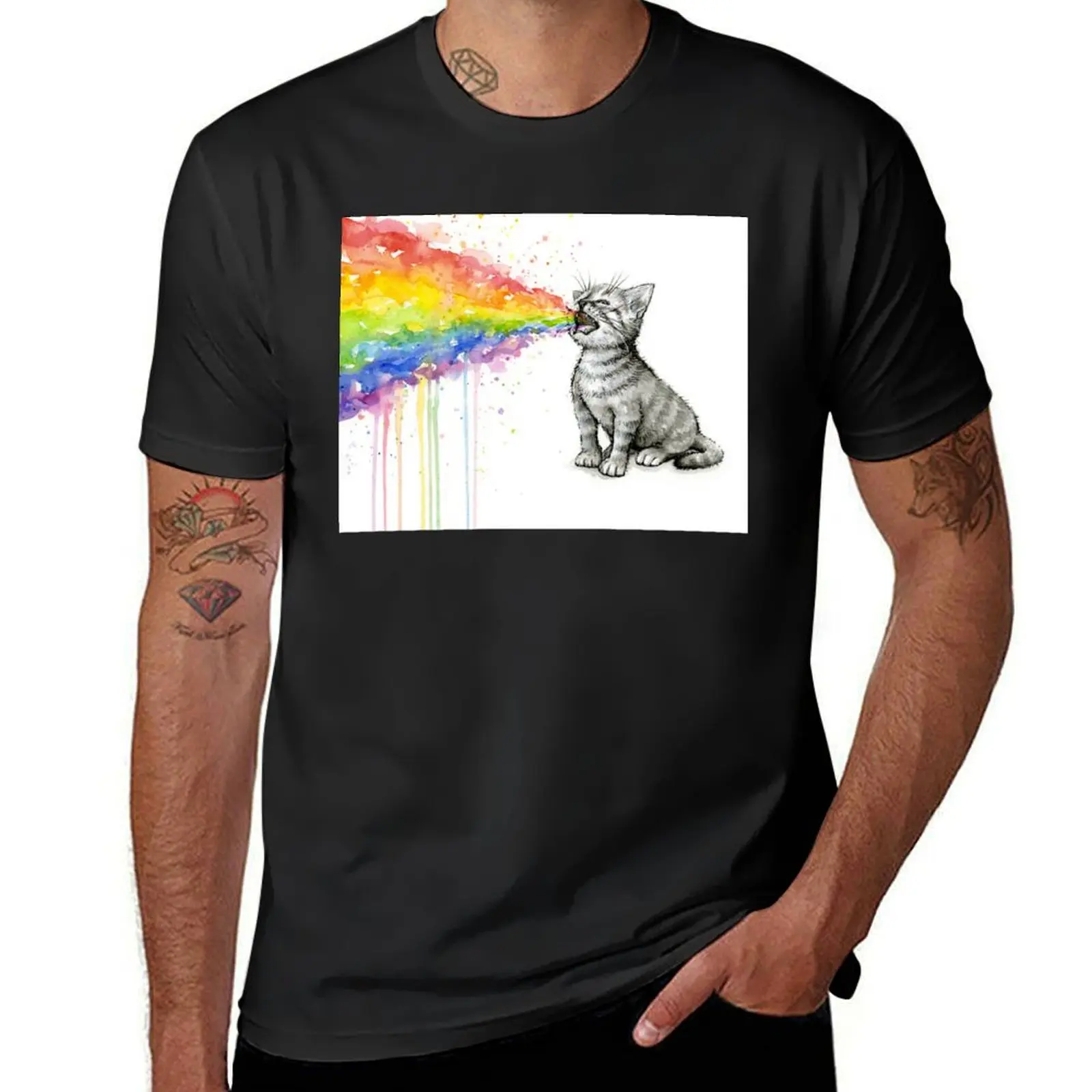 Kitten Puking Rainbow T-Shirt tops oversized sports fans mens t shirt