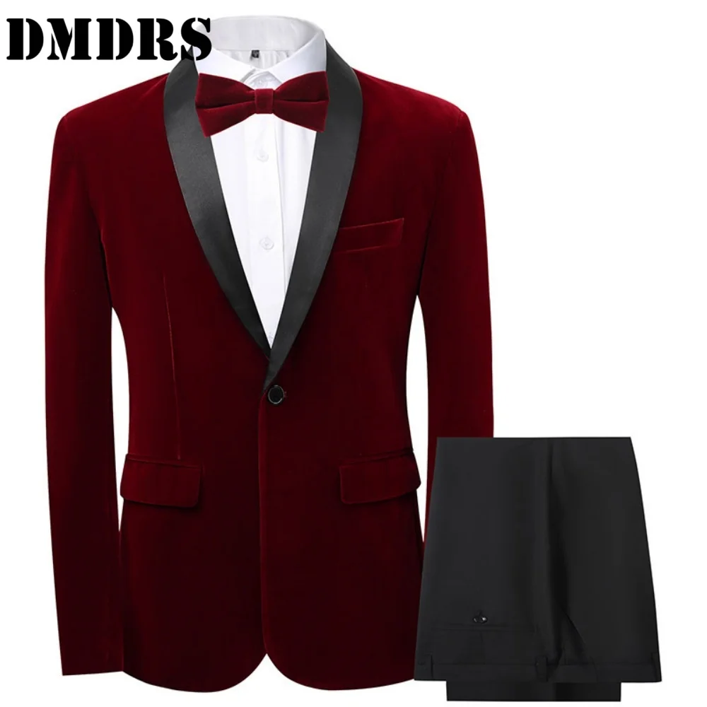 

Handsome Mens 2PCS Jacket Pants Bow Tie Luxurious Business Suit Set For Weddings Groom Office Mens Attire Graduation Ceremony