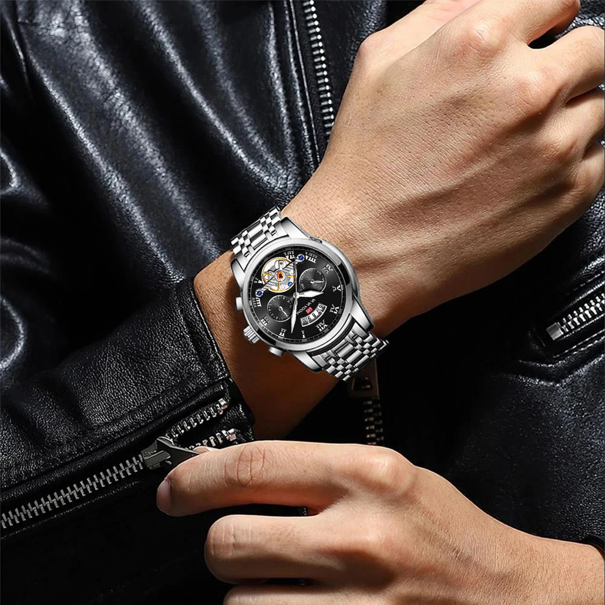 VA VA VOOM ブランドメンズ腕時計オリジナルパイロットシリーズシミュレーショントゥールビヨン 41 ミリメートルステンレス鋼クォーツムーブメントカジュアルスポーツウォッチ