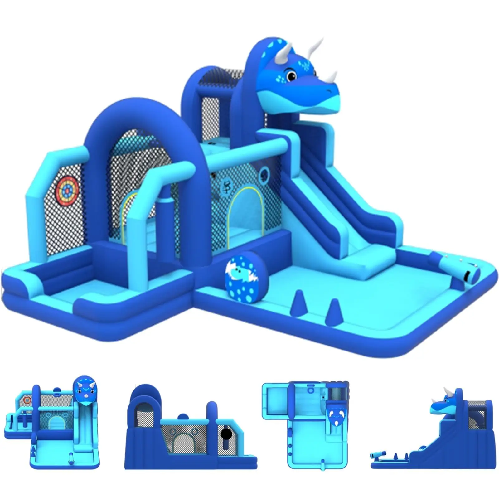 

Надувной батут-домик «Динозавр» с горкой и водными элементами, большой надувной батут для детей, быстрая установка