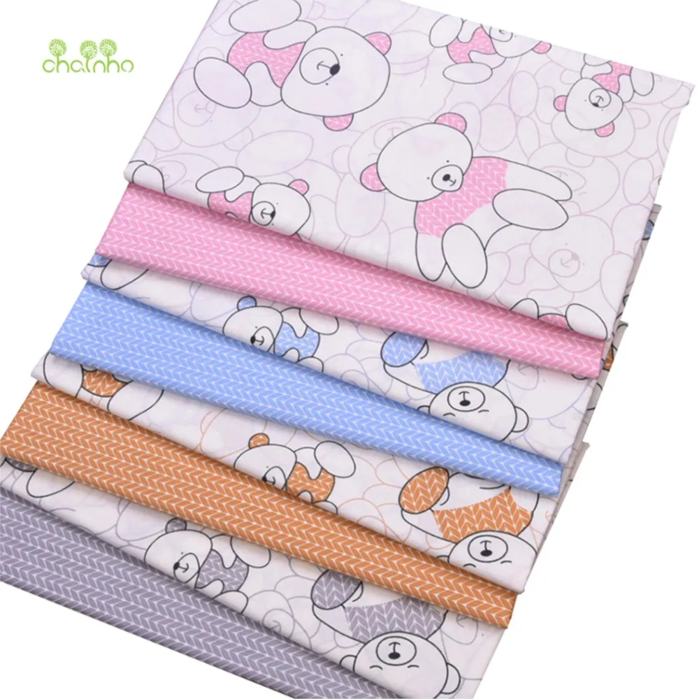 Chainho,Printed Twill Weave Cotton Fabric,Patchwork Cloth,DIY Sewing Quilting Material,Cute Bear Series,3 Specification,QC041