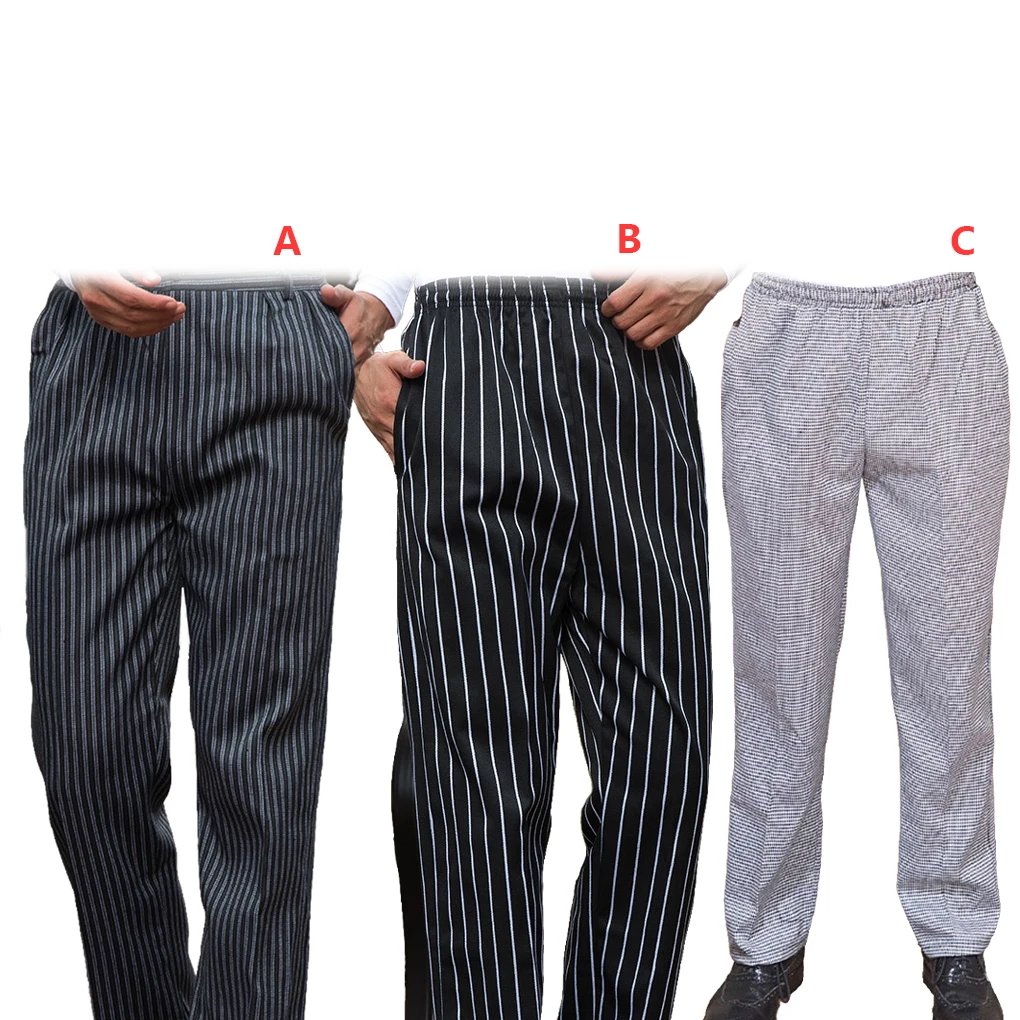 Chef Pants Men Casual Baggy Cook Pant Waiter Work Uniform Wear-resistant Cotton Cooking Costumes for  XL Black White Stripes