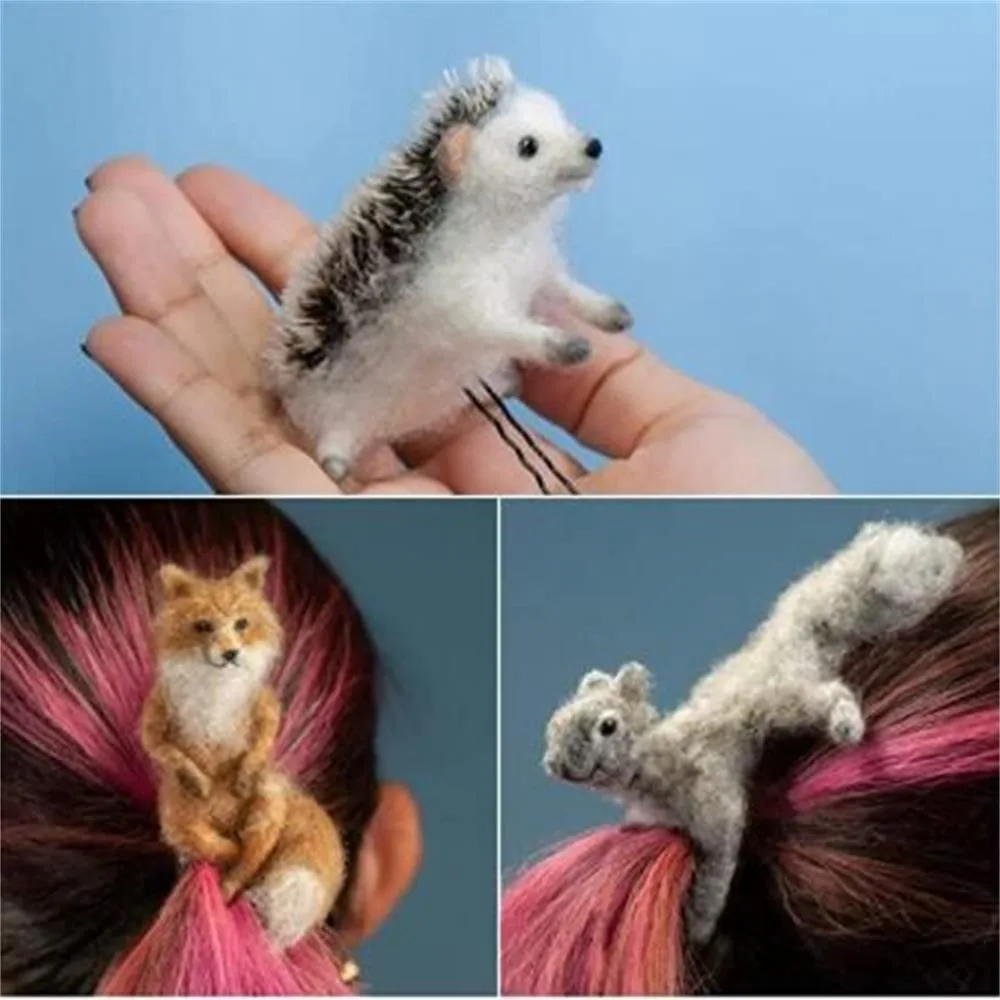 

High Quality Fashion Accessories Felted Animal Hairpin New Creative Animal Pattern Hair Jewelry Rubber Band Head Rop Gift