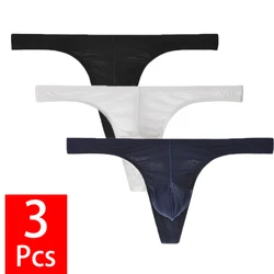 Tangas transpirables para hombre, Bikini Sexy de cintura baja con bolsa convexa en U, ropa interior de algodón, Tanga con parte trasera en T, 3 unidades por lote