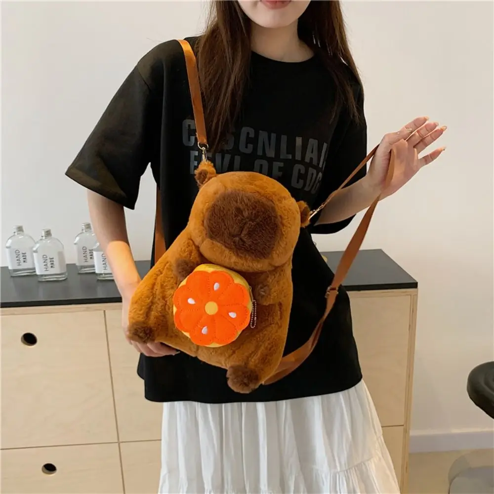 Large Capacity Capybara Plush Backpack Korean Style Fruit Pattern Cartoon Children's School Bag Strawberry Storage Bag