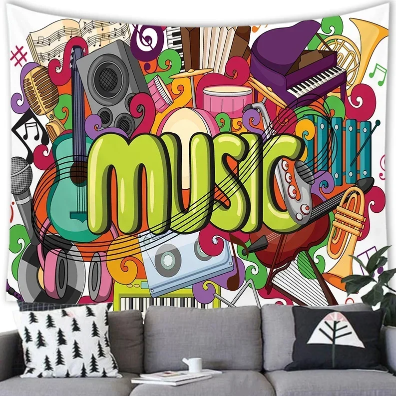 Wall Hanging Decoration Music Festival Easter Piano Black and White Keyboard Sheet Music Background Cloth Wall Decoration