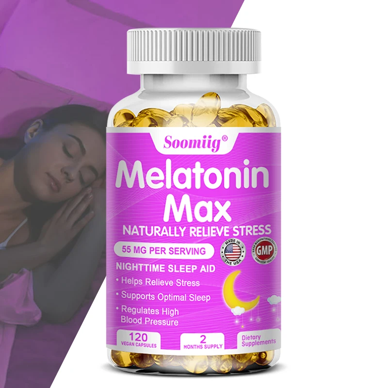 55 Mg Melatonin Capsules - Relieve Stress, Improve Insomnia, Promote Sleep Quality & Deep Sleep, and Help Eye Health