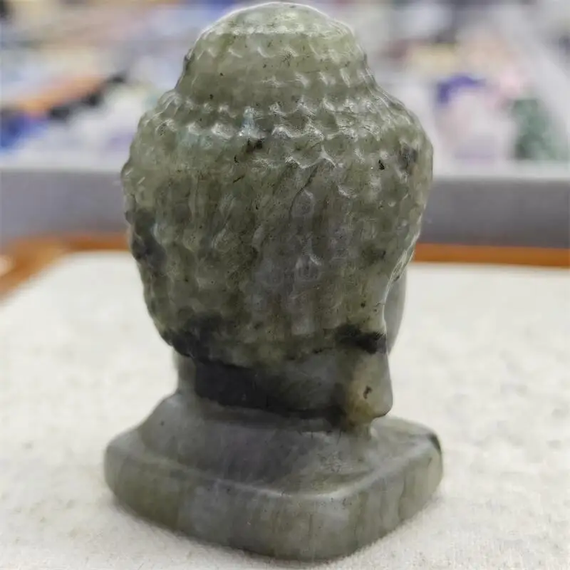 6 سنتيمتر اللابرادوريت الطبيعي بوذا رئيس نحت شفاء فنغشوي الأحجار الريكي هدايا ديكور المنزل هدية عيد 1 قطعة #2