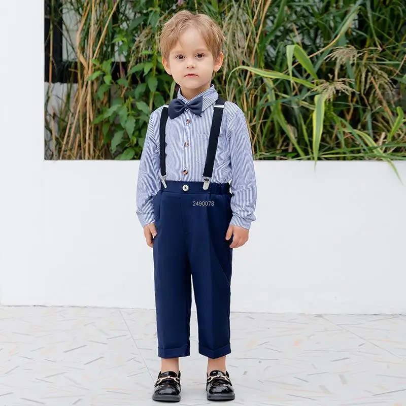 

Children's Day Stripe Performance Suit Kids Formal Graduation Ceremony Show Tuxedo Wear Boys Summer Photograph Wedding Dress