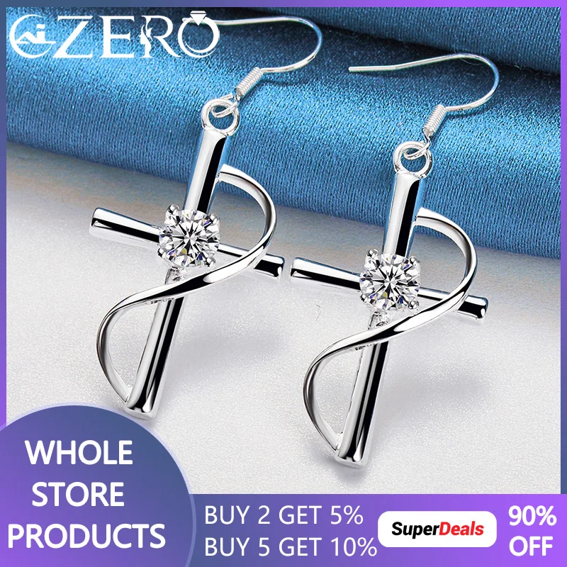 

ALIZERO 925 Sterling Silver Cross AAA Zirconia Earrings For Women Wedding Engagement Party Fashion Jewelry Lady Drop Earring