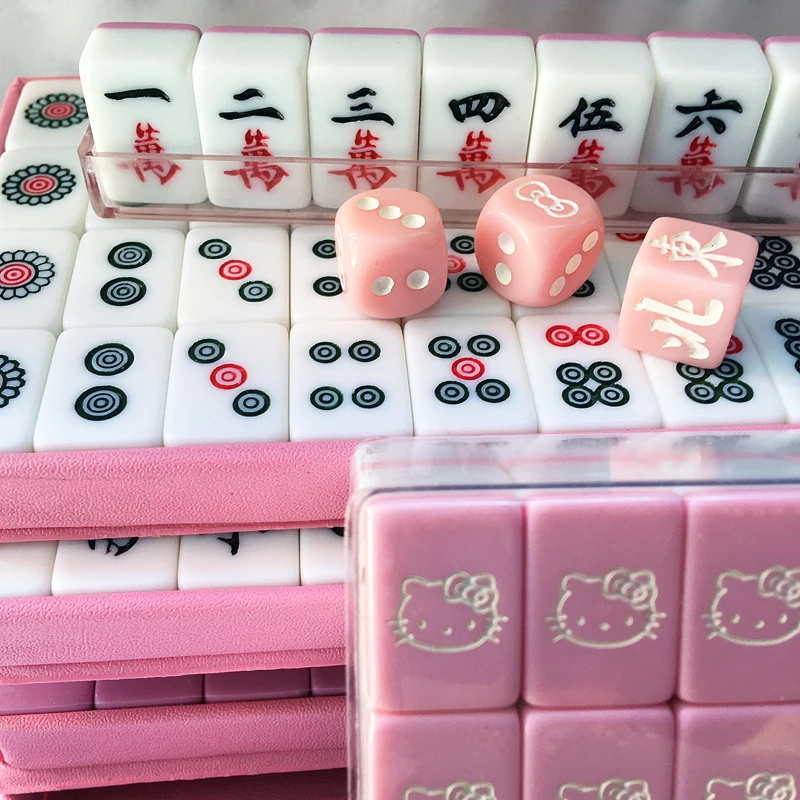 Mini 20# Pink Cute Small Travel Dormitory Portable Sparrow Solid hand rub household pocket carved mahjong 144pcs table game MJ59