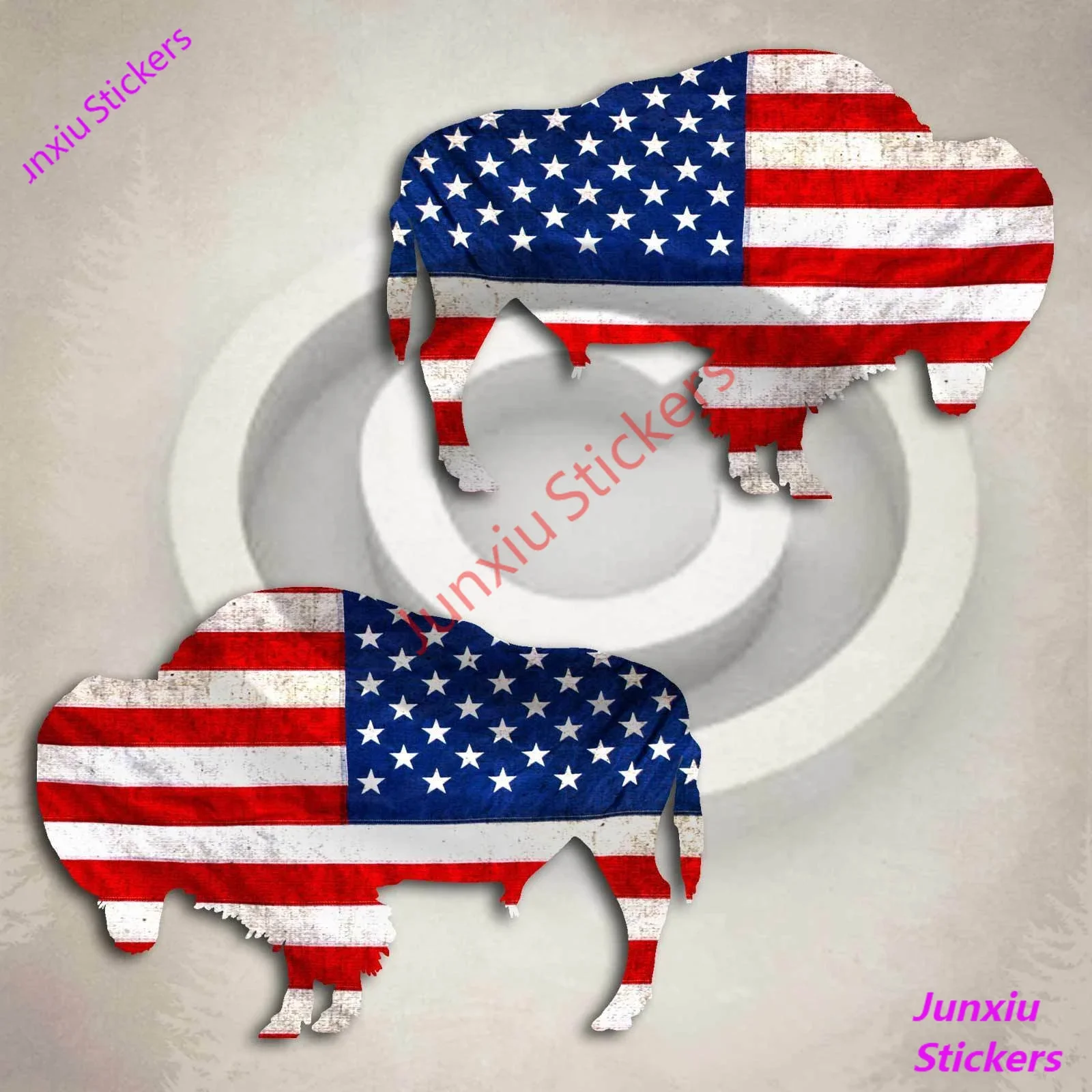 2 Pack American Flag Buffalo Decal Sticker Car Truck Great Plains Bison Patriotic Motorcycle Sticker Accessories Car Wrap KK13cm