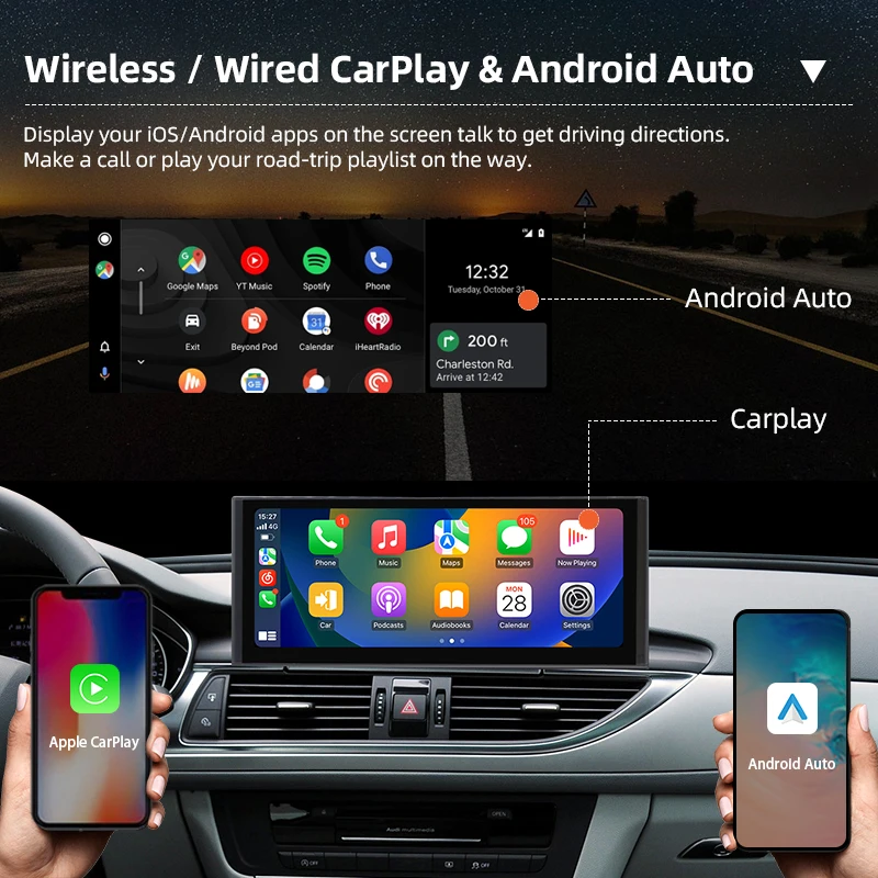 PPNDDS Android 14 Auto Radio Carplay Car Multimedia Player For Audi A6 C7 A7 2012~2018 Touch Screen 4G Music Stereo GPS