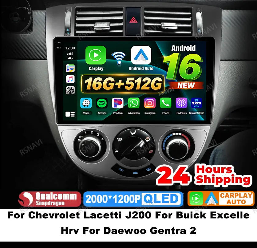 Radio para Auto Android 16 para Chevrolet Lacetti J200, Buick Excelle Hrv, Daewoo Gentra 2, 5G WIFI, 4G LTE, Reproductor de Video QLED DVD