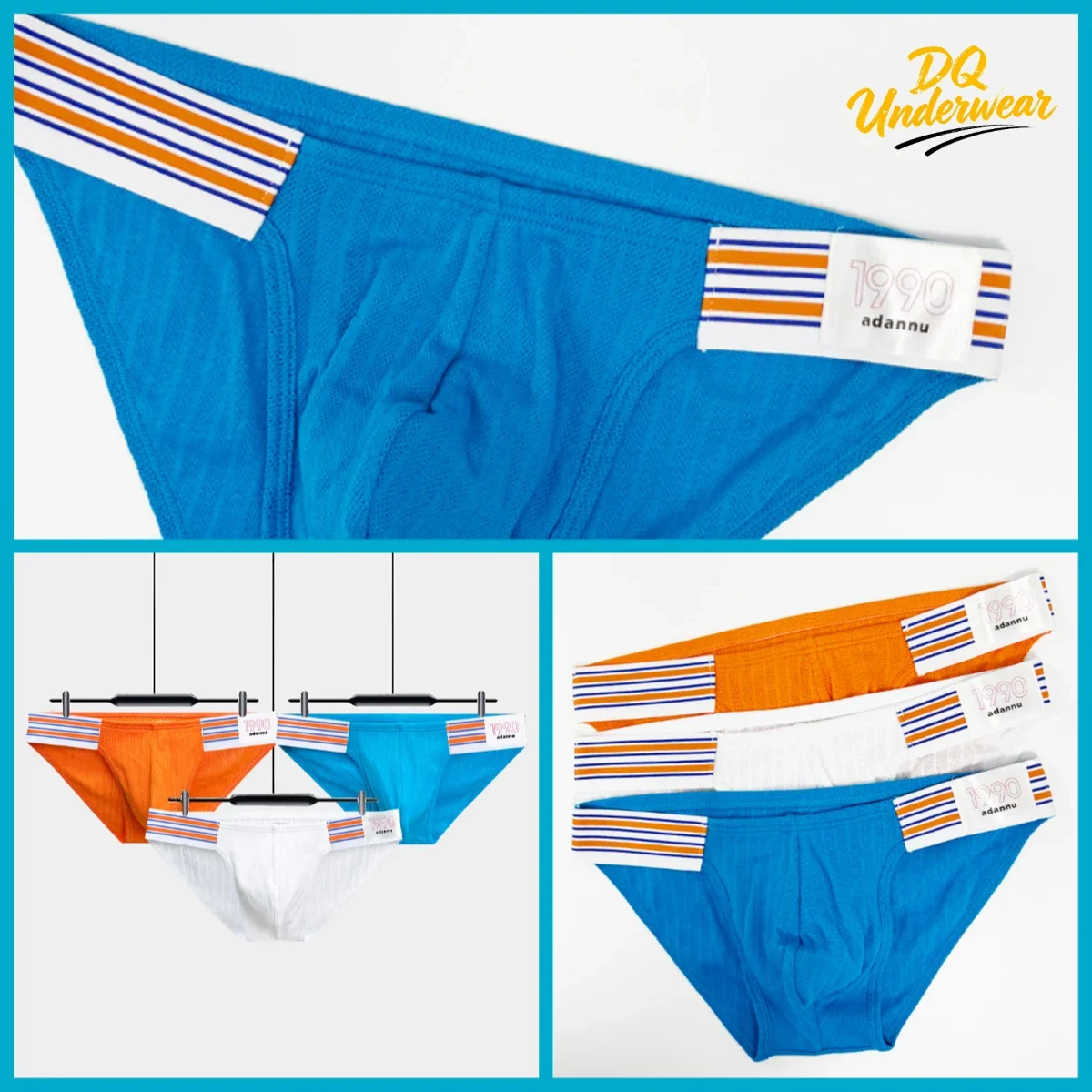 Men's Low Waist Triangle Briefs Striped Patch Label Soft Breathable Contour Pouch Sexy Fashion Underwear Male Briefs