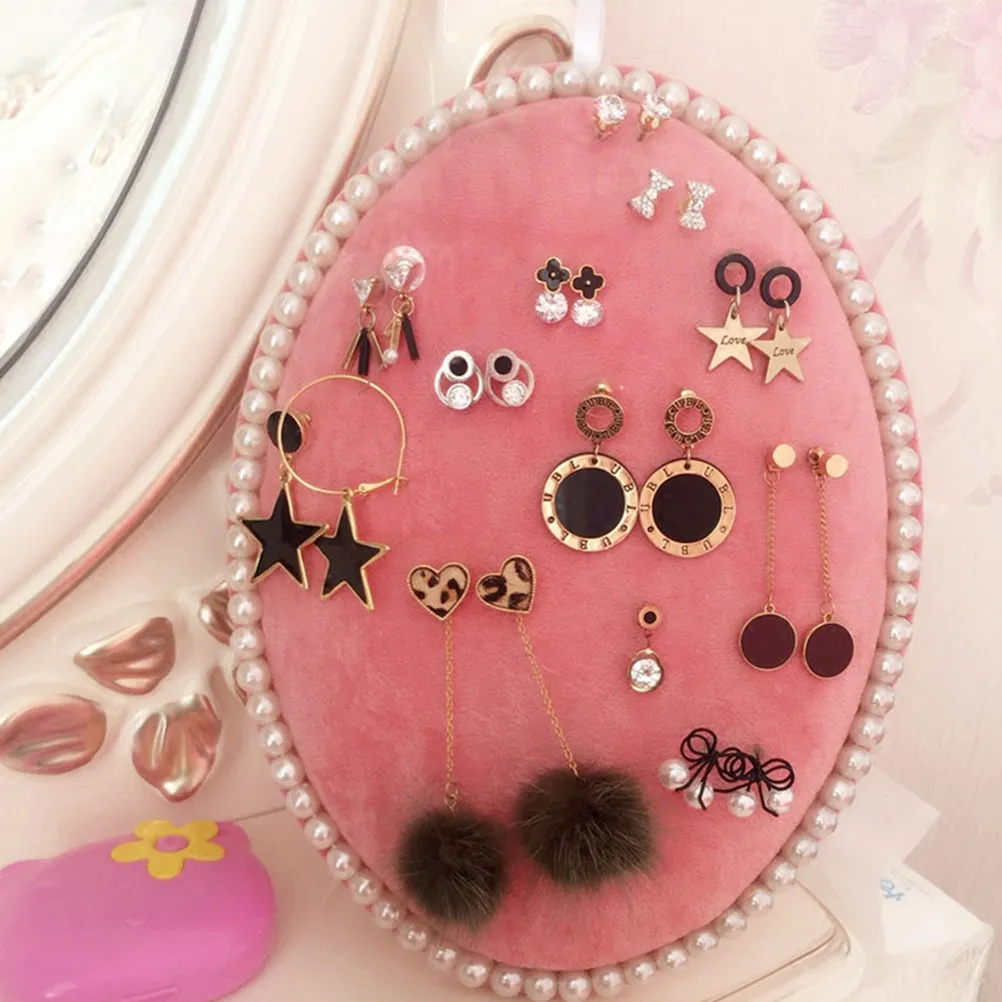 

Oval Earrings Storage Mat Jewelry Display Board Pink Pearl Rim L Size Easy Access Personal Use Jewelry Display Board