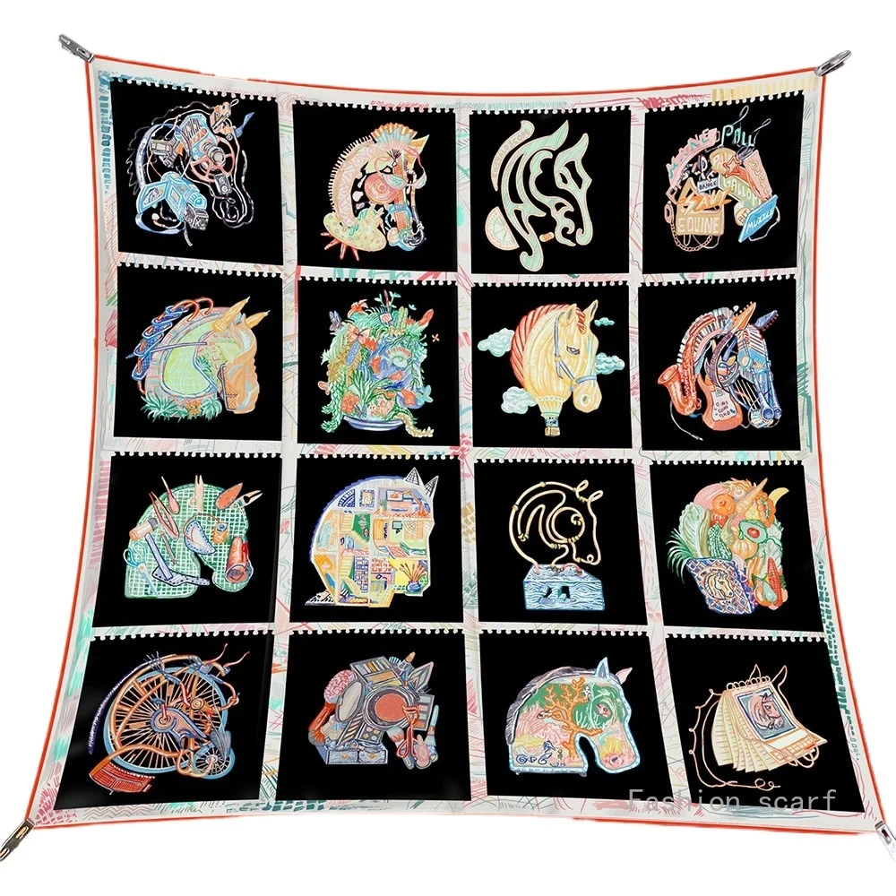 

90 см саржа новая лошадиная призма женская декоративная шаль большой квадратный шарф платок шарф рамка живопись шелковый шарф оптовая продажа